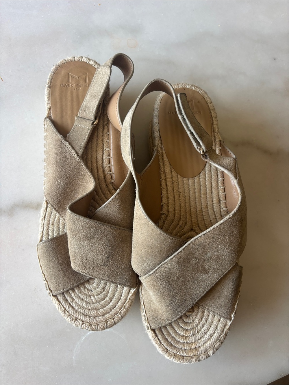 Marc Fisher Tan Suede Crisscross Espadrille Slingback Sandals